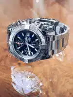 Breitling Avenger II A13381 43mm mens watch with a black dial and stainless steel bracelet
