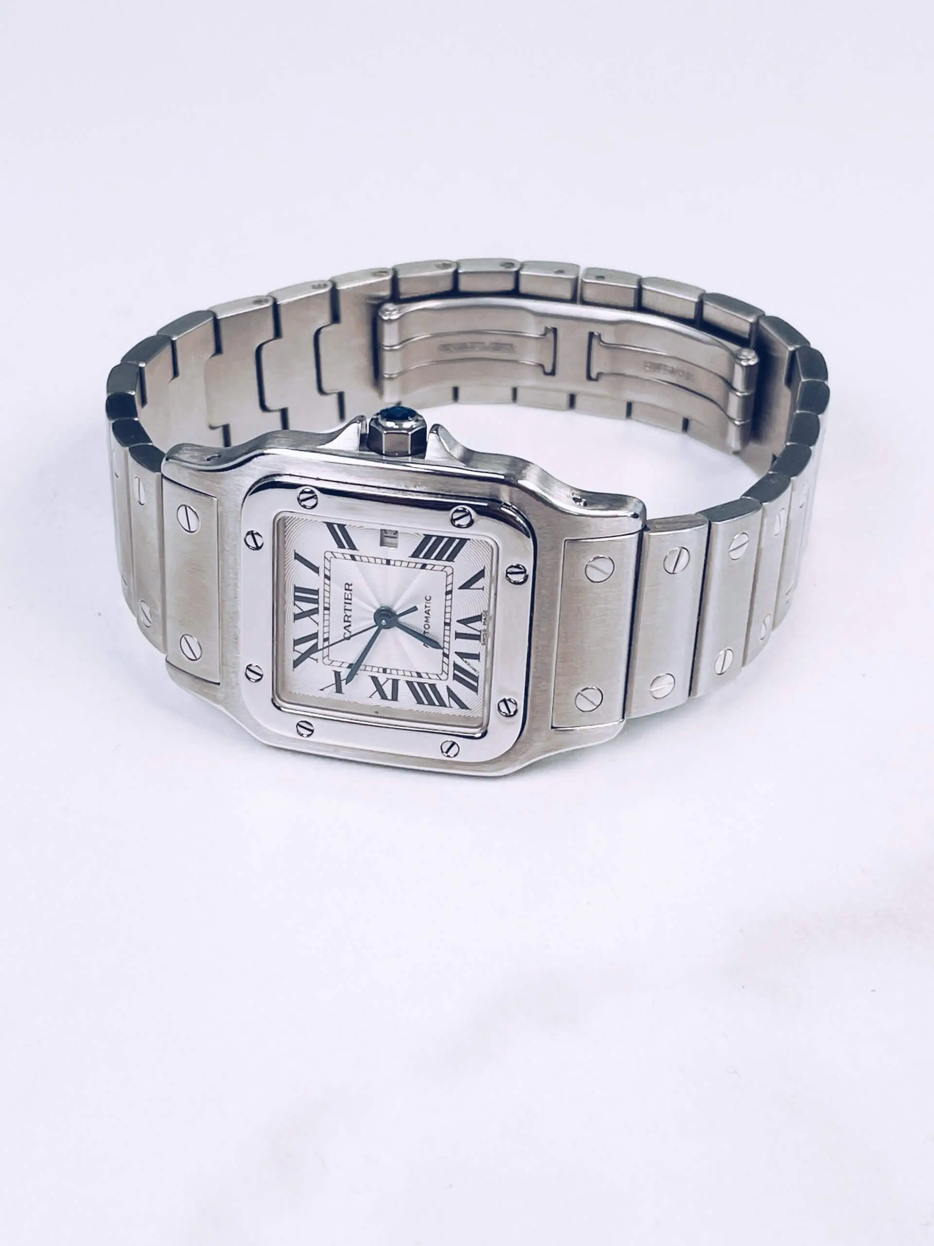 Cartier Santos 2319 29 x 41mm Men’s Automatic Cartier Santos 2319 29 x 41mm Men's Automatic watch with a guilloche dial, steel case adn bracelet.