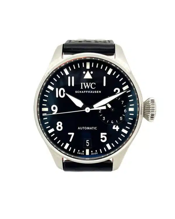 IWC Big Pilot IW500912 46mm Men's Watch with a black dial and black leather strap.