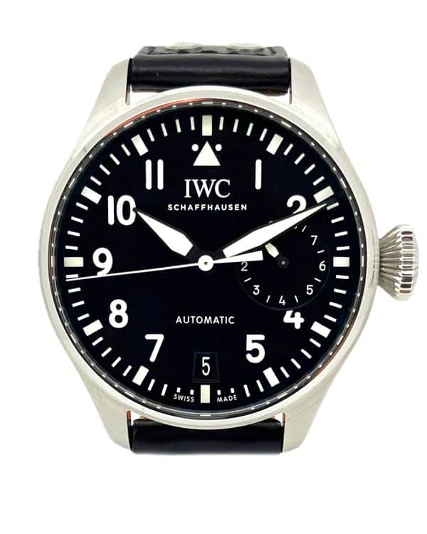 IWC Big Pilot IW500912 46mm Men's Watch with a black dial and black leather strap.