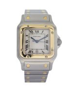 Cartier Santos Galbee 1566 18ct Gold and Steel ladies watch with an ivory colour dial.