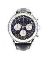 Breitling Navitimer AB0121 43mm men's watch with a black dial, calfskin leather black strap.