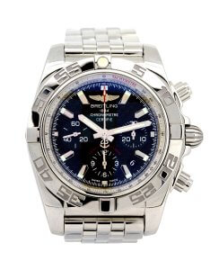Breitling Chronomat AB011012 mens' watch with a black dial, polished case and complete with box and papers.