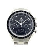 Omega Speedmaster Professional MoonWatch with a black dial, steel case and bracelet.