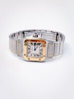 Cartier Santos Galbee 1567 18ct Gold Ladies watch with an ivory dial, gold bezel and steel bracelet