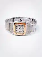Cartier Santos Galbee 1567 18ct Gold Ladies watch with an ivory dial, gold bezel and steel bracelet