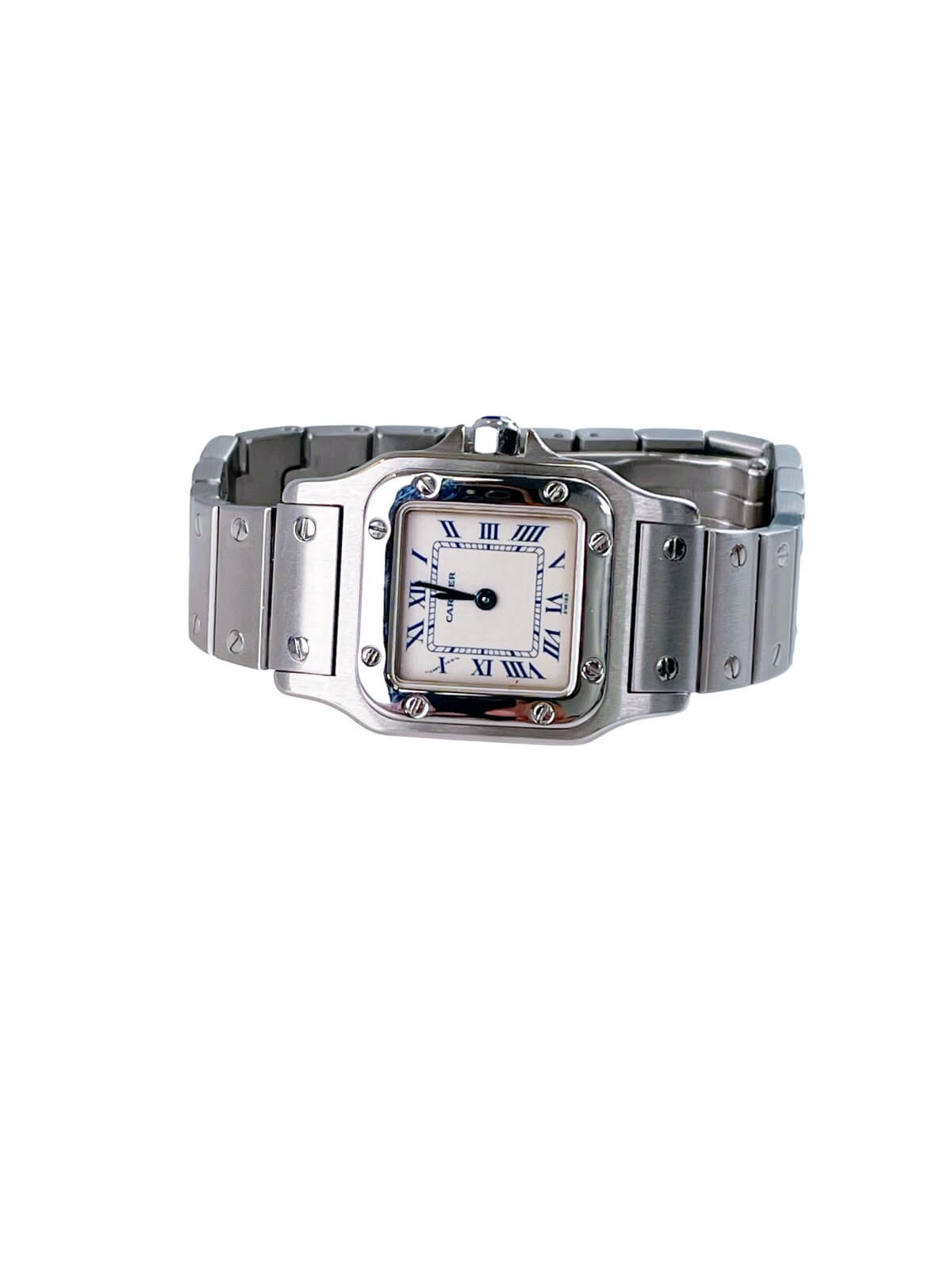 Cartier Santos Galbee 1565 24mm Ladies watch with a stainless steel case and bracelet and ivory colour dial.