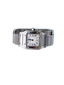 Cartier Santos Galbee 1565 24mm Ladies watch with a stainless steel case and bracelet and ivory colour dial.