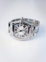 Cartier Roadster 2510 Men's watch with a silver grey dial, stainless steel case and bracelet.