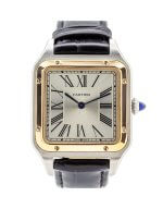Cartier Santos Dumont W2SA0011 unisex watch, steel and rose gold with a black crocodile strap.