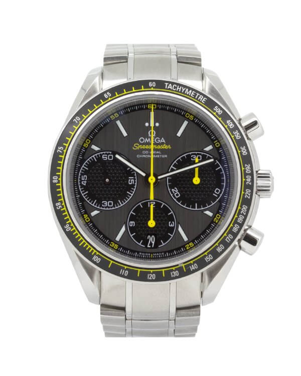Omega Speedmaster Racing 40mm 326.30.40.50.06.001 mens watch with a grey dial and steel bracelet.