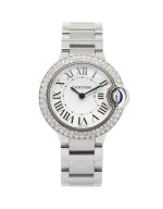 Cartier Ballon Bleu W69010Z4 28mm Diamond bezel, silver dial, steel bracelet