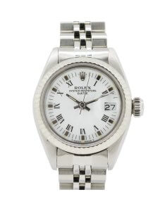 Rolex Oyster Perpetual Date 69172 White Gold and steel ladies watch with a white dial
