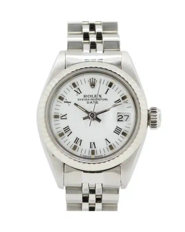 Rolex Oyster Perpetual Date 69172 White Gold and steel ladies watch with a white dial