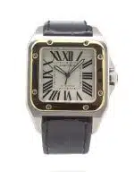 Cartier Santos 100 38mm Gold and Steel watch with silver roman numeral dial and black crocodile strap