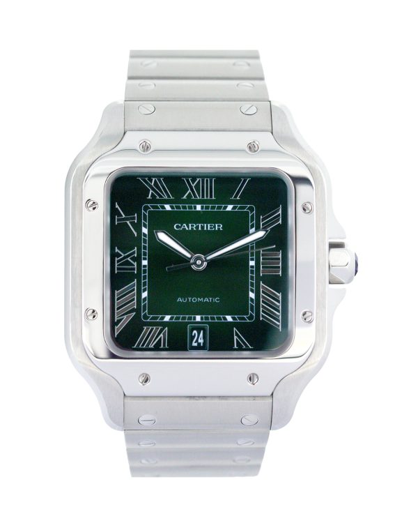 Green dial and stainless steel bracelet Cartier Santos De Cartier WSSA0062.