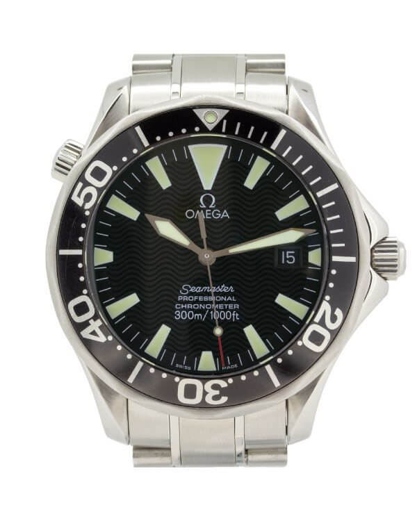 Omega Seamaster Diver Professional 2254.50 with a black dial and stainless steel case and bracelet.