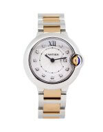 Cartier Ballon Bleu WE902030 28mm 18K Rose Gold and Stainless steel with a silver dial.