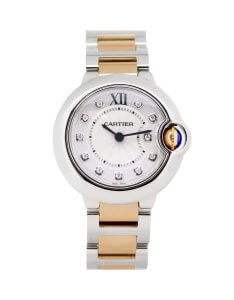 Cartier Ballon Bleu WE902030 28mm 18K Rose Gold and Stainless steel with a silver dial.