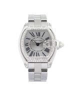 Cartier Roadster 2675 37mm Diamond bezel, silver dial, stainless steel bracelet, luminous hands.