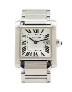 Cartier Tank Francaise 2465 25mm Ladies watch with an ivory colour dial and stainless steel bracelet