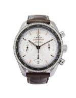 Omega Speedmaster Diamond Ladies 38mm watch with a silver dial and diamond surround bezel.