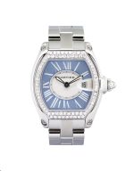 Cartier Roadster 2675 37mm Diamond bezel stainless steel case, steel bracelet, baby blue dial.