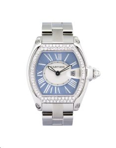 Cartier Roadster 2675 37mm Diamond bezel stainless steel case, steel bracelet, baby blue dial.