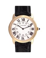 Cartier Ronde Solo W6701008 18ct Gold bezel, silver dial, black crocodile leather strap
