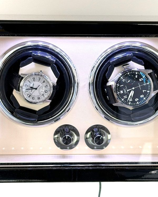 Piano black double watch winder, cream interior, LED backlight