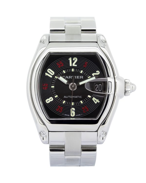 Cartier Roadster 2510 Las Vegas 38mm x 44mm stainless steel case, red and black roulette dial, steel bracelet, automatic movement.