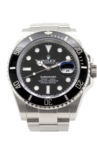 Rolex Submariner 126610LN 41mm case, black dial, uni directional bezel, screw in crown, oyster steel bracelet.