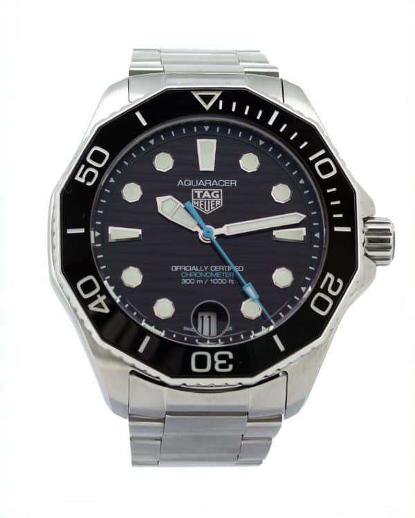 Tag Heuer Aquaracer Professional 300 WBP5110 42mm case, black dial, stainless steel case and bracelet, screw down crown, uni-directional bezel