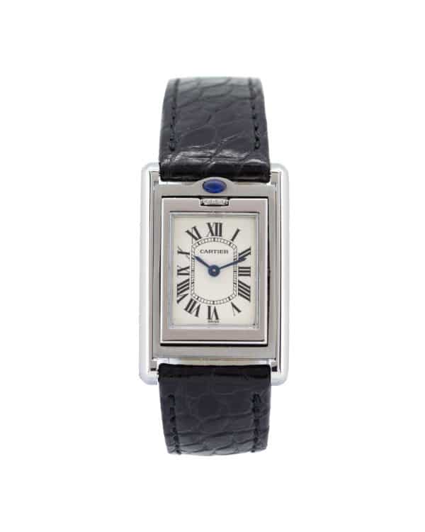 Cartier Tank Basculante 2386 22mm x 32mm, white dial, reversible case, black alligator leather strap.