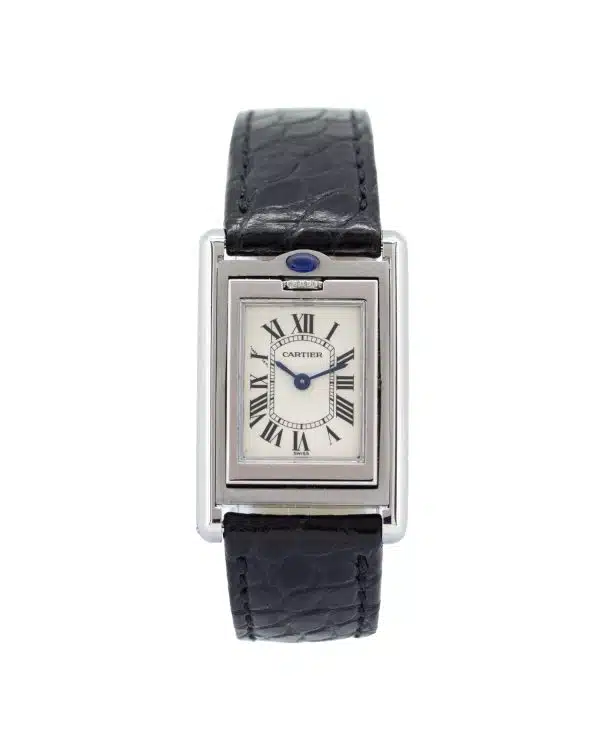 Cartier Tank Basculante 2386 22mm x 32mm, white dial, reversible case, black alligator leather strap.