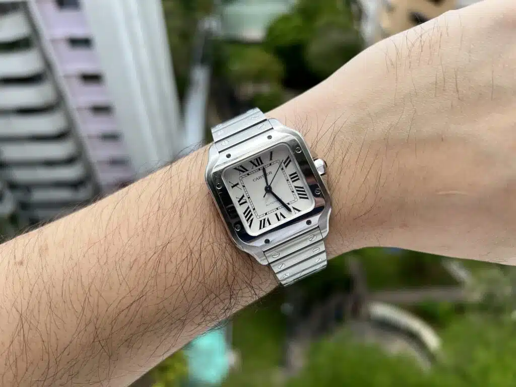 cartier santos on arm