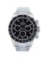 Rolex Cosmograph Daytona 126500LN 40mm luxury chronograph watch in Oystersteel with black Cerachrom ceramic tachymeter bezel, black dial, sapphire crystal, and Oyster bracelet.